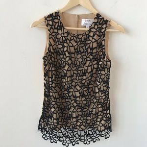 Lela Rose black lace overlay top
